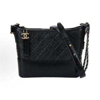 CHANEL Gabrielle 20P Vintage Rhombic Leather Chain Chain Shoulder Crossbody Bag Medium Black