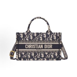 DIOR BookTote Detachable Adjustable Shoulder Strap Oblique Print Tote Bag Tote Bag Mini Women's Blue Patched Beige