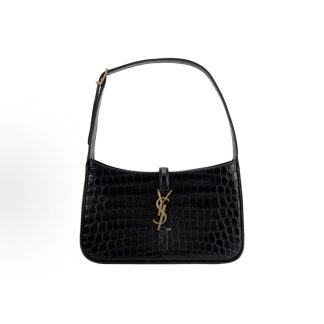 SAINT LAURENT YSL Le 5 A 7 Gold Label Logo Metal Hook Closure Crocodile Embossed Underarm Bag Wandering Bag Shoulder Bag Tote Bag Black