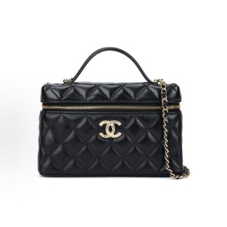 CHANEL 25B Classic Diamond Plaid Chain One Shoulder Crossbody Tote Black
