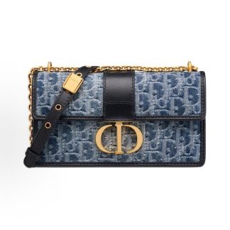 DIOR 30 Montaigne East-West Adjustable Detachable Shoulder Strap Flap Closure Toile Crossbody Bag Women's Blue