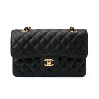 CHANEL Classic Flap CF Diamond Plaid Gold Buckle Chain Shoulder Strap Leather Chain Granular Cowhide Gold Hardware Crossbody Bag Shoulder Bag Medium Black