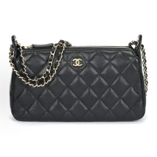 CHANEL 25A Granulated Cowhide Gold Hardware HOBO Underarm Bag Crossbody Shoulder Bag Black