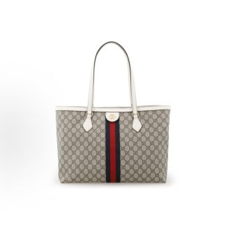 Logo GUCCI Ophidia Presbyopia Etiqueta dorada Bolso Tote in cinta rojo and Azul Bolso Tote Bolso de hombro Blanco ??bano de mujer medio