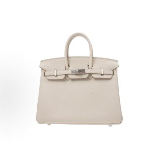 HERMES Birkin 25 Silver Hardware Women's 8L Beton Glacier White