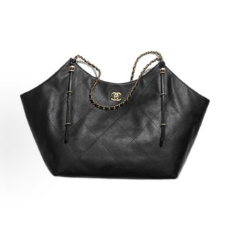 CHANEL 25S Vintage Gold Chain Shoulder Bag Large Black