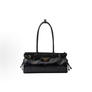PRADA Bonnie soft lux Long Handle Leather Shoulder Bag Medium Women's Black