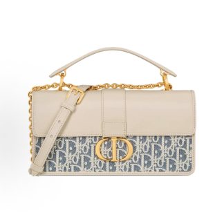 DIOR 30 Montaigne Blue Raffia Effect Check One Shoulder Tote Bag Women's Beige