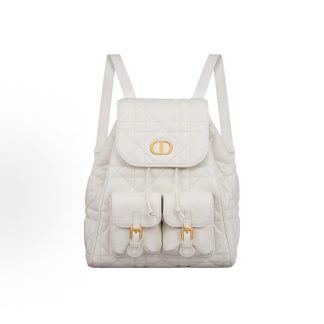 DIOR Caro Adjustable Shoulder Strap Flap Drawstring Closure Backpack Medium Women's White