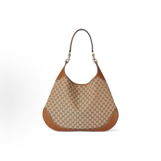 GUCCI Body Detachable Adjustable Shoulder Strap Magnetic Closure Original One Shoulder Tote Bag Medium Women's Beige with Dark Brown