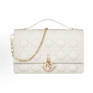 DIOR MY DIOR MISS DIOR Detachable chain with flap closure cane-pattern one-shoulder crossbody bag tote bag regular women's milky white