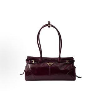 PRADA Bonnie Enamel Metal Tri-Logo Tote Bag Medium Women's Burgundy Red