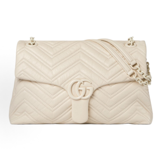 GUCCI GG Marmont Tonal Enamel Hardware Chain Shoulder Bag Medium Women's Ivory