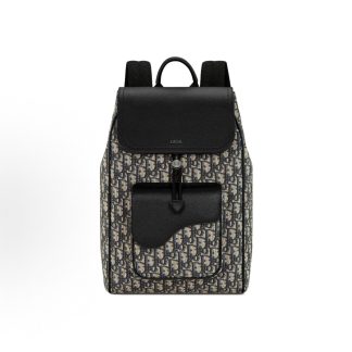 DIOR Flap Drawstring Oblique Print Backpack Backpack Men's Beige Black