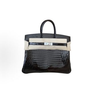 HERMES Birkin Reverse V Porosus Crocodile Diamond Buckle Regular Women's Noir Black