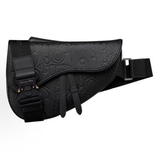 DIOR Signature embossed pattern magnetic flap closure Saddle bag crossbody bag chest bag Men's black