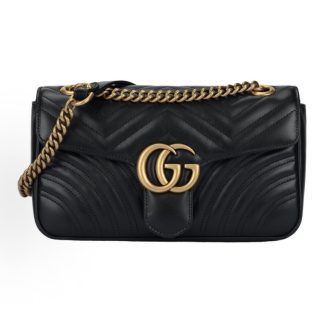 GG Marmont Gold Label Logo Distressed Quilted Chain Bag Crossbody Shoulder Bag Small Women's Black