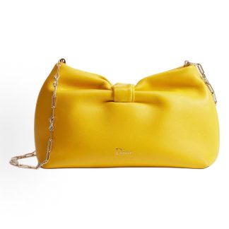 DIOR Bow Hot pressed gold LOGO logo bow shape Clutch shoulder bag small women's yellow