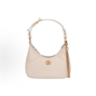 GUCCI Aphrodite Gold Label Logo Crescent Bag Shoulder Bag Small Women's White