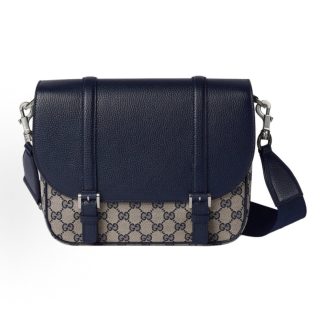GUCCI Original Logo Flap closure Crossbody shoulder bag Medium Men's Beige Patchwork Blue
