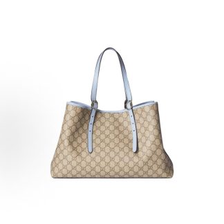 GUCCI GG Emblem Light Gold Hardware Magnetic Closure Shoulder Bag Large Women's Beige Dark Brown