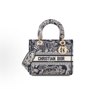 DIOR Lady D-Lite Jouy Print Zoo Tiger Pattern Wide Strap Detachable Davis Bag Tote Shoulder Crossbody Bag Medium Women's Blue