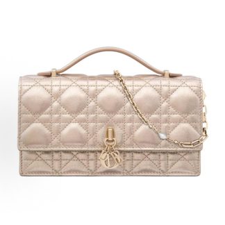 DIOR My Dior Metal Logo Charm Detachable Chain One Shoulder Tote Mini Women's Pale Gold