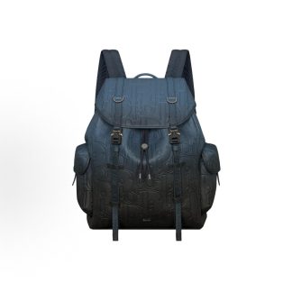 DIOR Hit The Road Gradient Signature Classic Pattern Embossed Aluminium CD Mini Buckle Flap Backpack Unisex Couple Blue Black