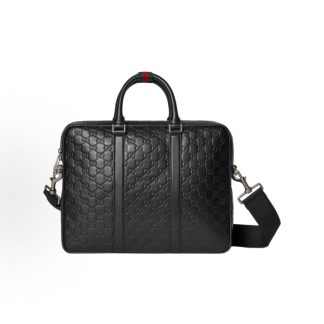 GUCCI GG Emblem Letter Double G Embossed Briefcase Large Men's Black