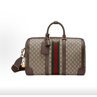 GUCCI Savoy Adjustable Shoulder Strap Zipper Closure Tote Shoulder Crossbody Travel Bag Large Men's Beige Spelling Brown