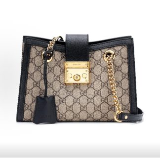 GUCCI Gucci Padlock gold-toned accessory key clasp tote crossbody shoulder bag small women's ebony black