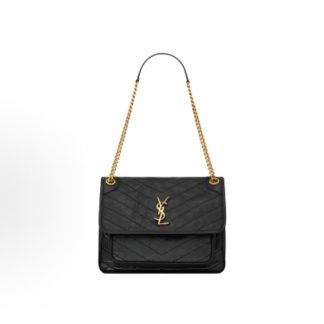 SAINT LAURENT YSL Niki V-Shaped Vintage Bronzer Shoulder Bag Medium Black