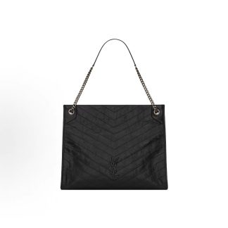 SAINT LAURENT YSL Niki Black Label Logo Vintage Chain Pleats Large Capacity Tote Bag Tote Bag Tote Bag Tote Bag Tote Bag Leather Shoulder Bag Medium