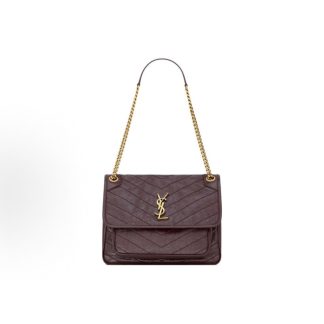 SAINT LAURENT YSL Niki Logo Bronze Embellishment Crossbody Shoulder Bag Medium Cabernet Sauvignon Red