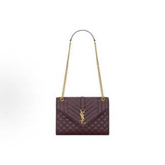 SAINT LAURENT YSL ENVELOPE gold-toned letter logo chain strap envelope bag shoulder bag medium Cabernet Sauvignon red