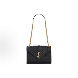 SAINT LAURENT YSL ENVELOPE Gold Label Logo Diamond Quilted Lambskin Envelope Bag Crossbody Shoulder Bag Medium Black