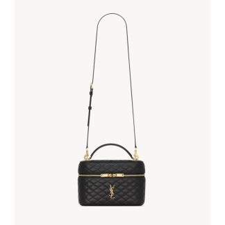 SAINT LAURENT GABY gold hardware Branded Sheepskin Cosmetic bag large black