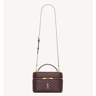 SAINT LAURENT YSL GABY diamond quilted design one-shoulder hand-held sheepskin cosmetic bag large Cabernet Sauvignon red