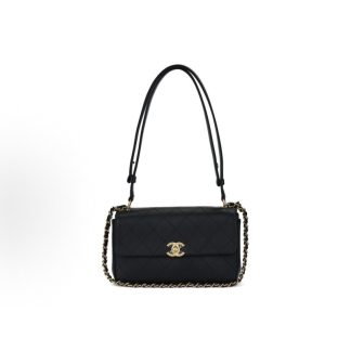 CHANEL 26C Gold Label Double C Logo Rhombus Quilted Leather Chain Calf Leather Shoulder Bag Small Black