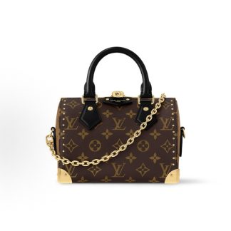 LOUIS VUITTON SpeedyTrunk 20 Detachable Adjustable Shoulder Strap Lock Closure Monogram Crossbody Shoulder Bag Brown