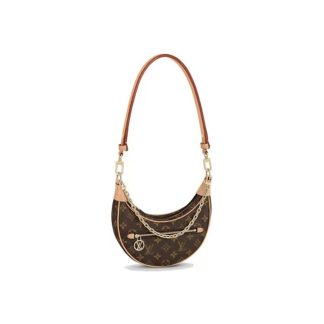 LOUIS VUITTON Loop Classic Presbyopia Full Print Chain Strap Moon Bag Pea Bag Armpit Bag Shoulder Bag Brown