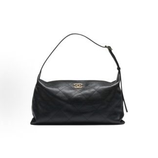 CHANEL 26P Double C Logo Rhombus Hobo Bag Shoulder Bag Oversized Women's Black