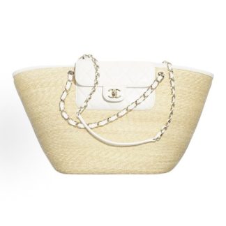 CHANEL 26C Gold Label Double C Logo Leather Chain Braided Design Fabric Material: Gold Hardware Tote Bag, Tote Bag, Shopping Bag, Handbag, Large Off-White