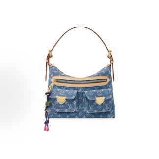 LOUIS VUITTON BAGGY Denim Denim Colour-blocked Knot Zip Exterior One Shoulder Tote Bag Blue