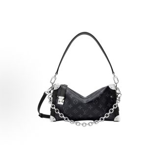 LOUIS VUITTON SIDE TRUNK EAST WEST Silver Metal Hardware Shoulder Bag Medium Black