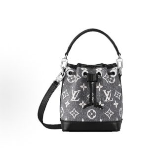 LOUIS VUITTON NOE Logo Print Drawstring Bucket Bag Tote Shoulder Crossbody Bag Ultra Mini Grey