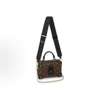 LOUIS VUITTON PETITE MALLE Souple Classic Presbyon Fashion Vintage Elegant Chain One Shoulder Tote Bag Brown Patched Black
