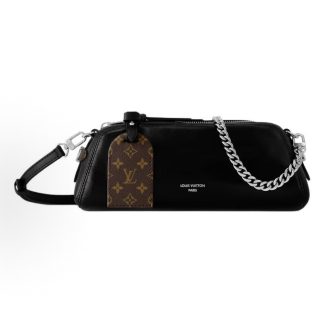 LOUIS VUITTON Pochette Vibe Metal Zip Closure Detachable Address Plate Shoulder Bag Black
