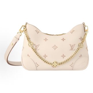 LOUIS VUITTON Boulogne Detachable Chain Floral Pattern Embossed Grain Shoulder Bag Beige