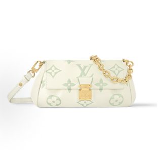 LOUIS VUITTON Favorite Detachable Adjustable Shoulder Strap Two-tone Presbyon Dumpling Bag Crossbody Shoulder Bag Cream White with Green